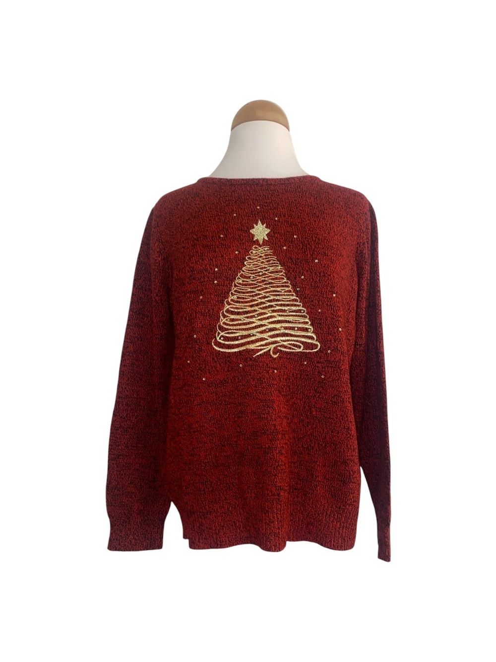 Women’s Croft & Barrow Red Holiday Sweater with Gold Tree Embroidery XL